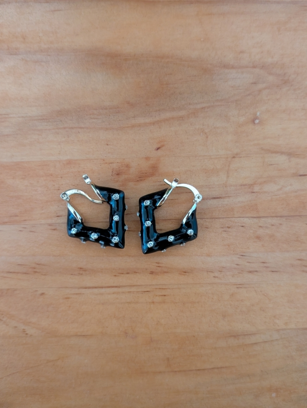 Mure + Grand Black Enamel And Faux Crystal Earrings